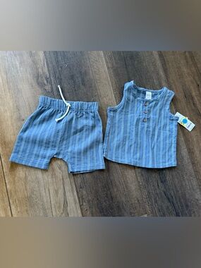 Carter's Blue Striped sleeveless top& Shorts Set 18 months